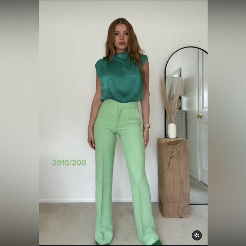 Zara Mint Green Straight Leg Pants Size XS New With Tags - Picture 2 of 8